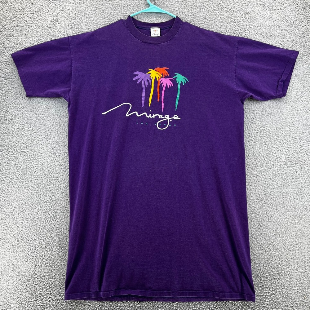 VTG 90s Mirage Las Vegas Hotel Casino‎ T-Shirt Purple Single Stitch Palm Logo XL